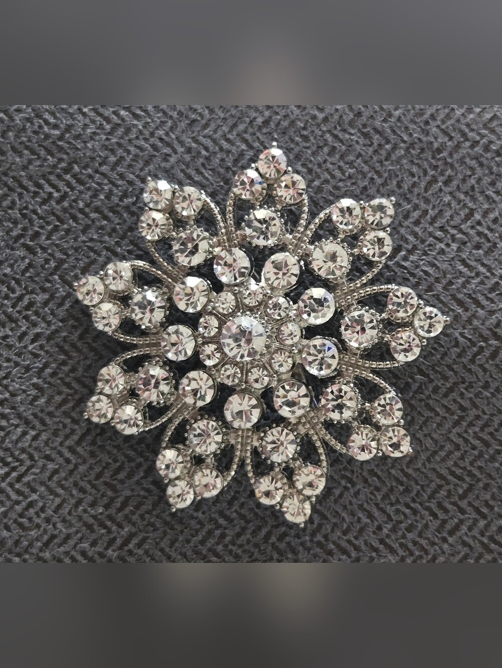 Vintage Crystal Floral Brooch - Silver Tone